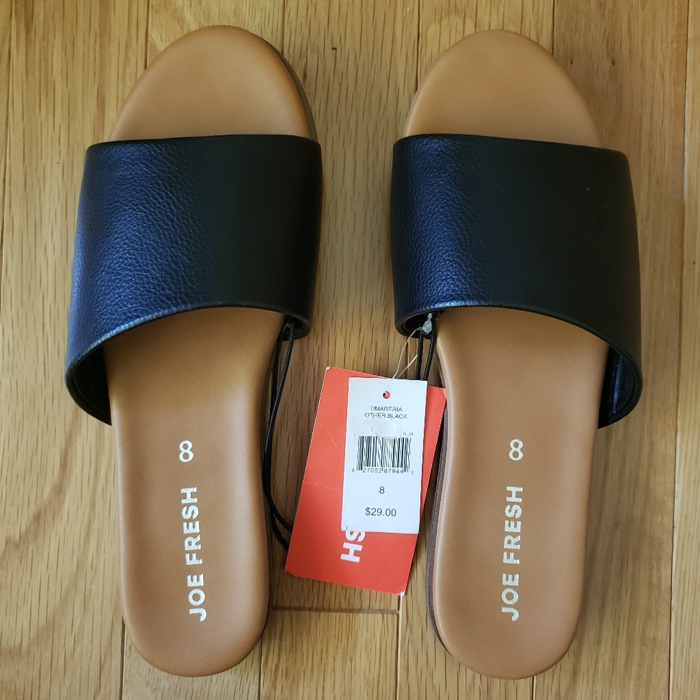 NWT Black Faux Leather Slide Sandals Joe Fresh